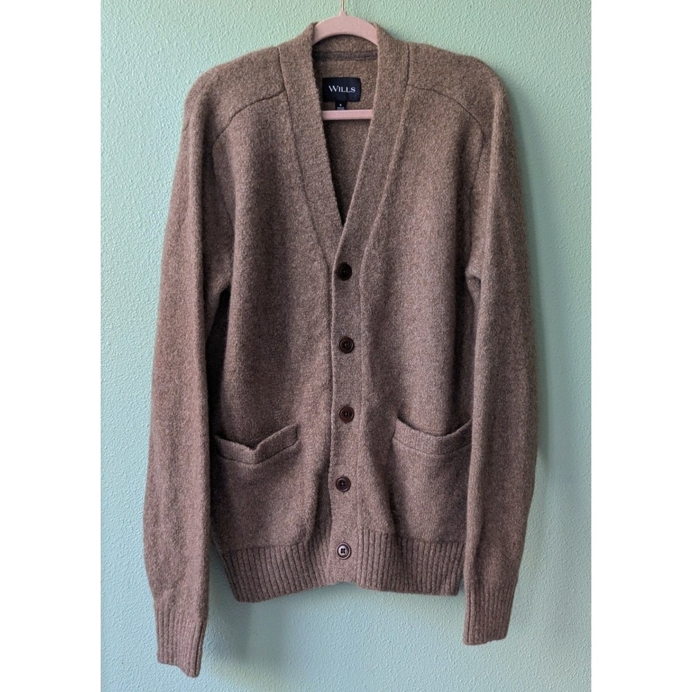 Wills Brown YakWool Alpaca Merino Wool Blend V-Neck Cardigan Sweater Small